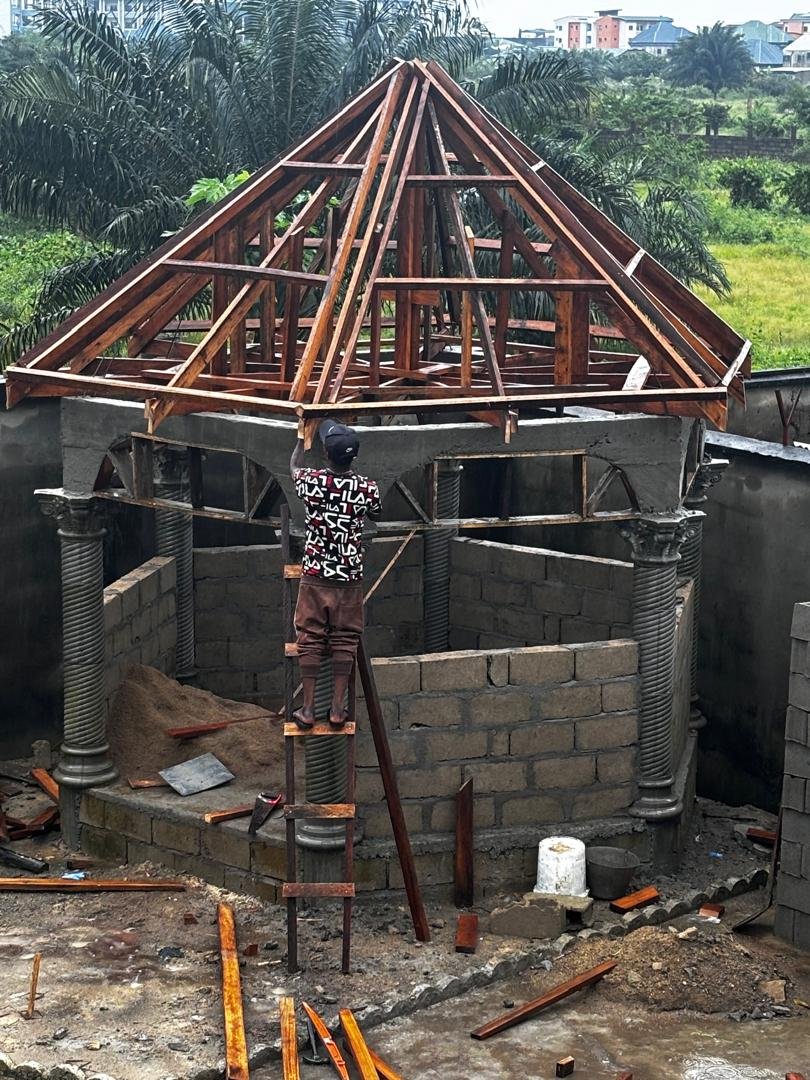 Roof framing in progress